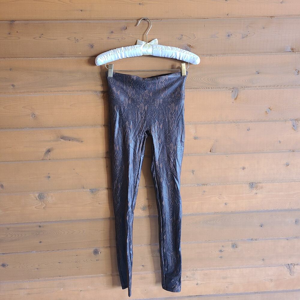 Spanx Legging Snake Print Faux Leather Brown Animal Pull On Pant S Skinny Python - Picture 2 of 6